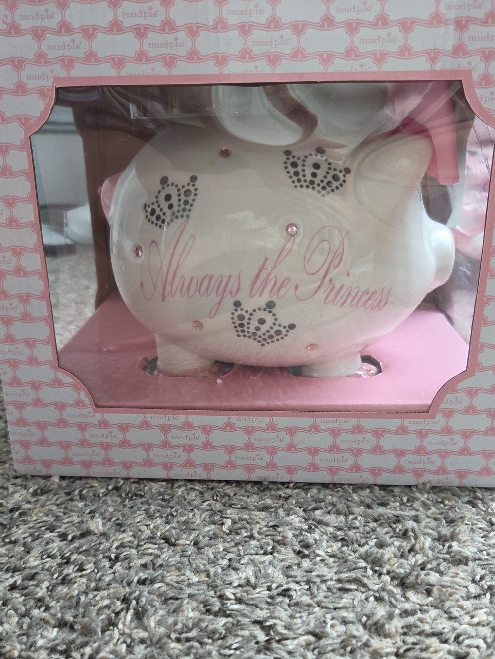 Mud Pie White and Pink 'Always the Princess' Decorative Ceramic Piggy Bank